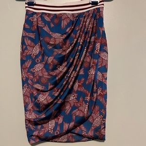 Zara Faux Wrap Elastic Waist Bird Print Skirt